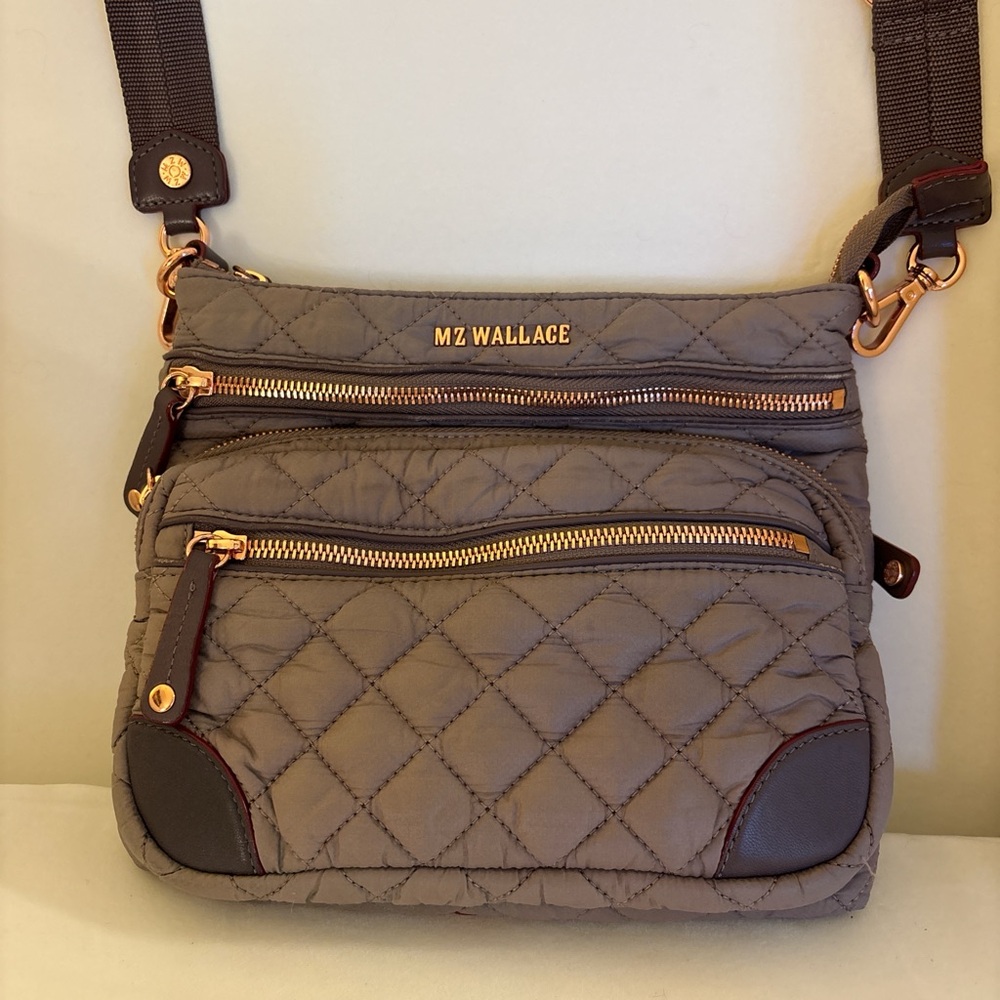MZ Wallace Taupe Quilted Crossbody Bag